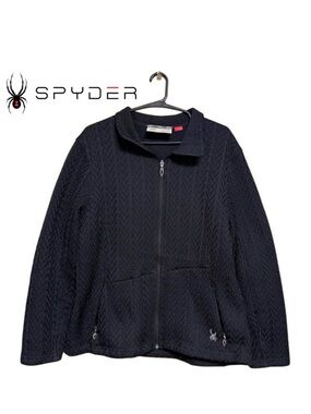 ♥️🕷️ Spyder Core Cable Knit Zip Sweater Jacket Black Luxe Minimalist XL 🕷️ ♥️